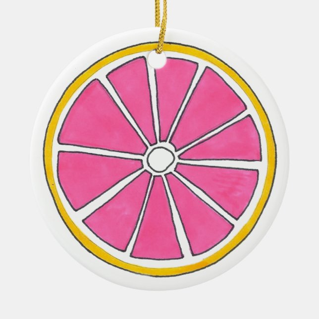 Refreshing Pink Grapefruit Citrus Fruit Slice Ceramic Tree Decoration (Front)