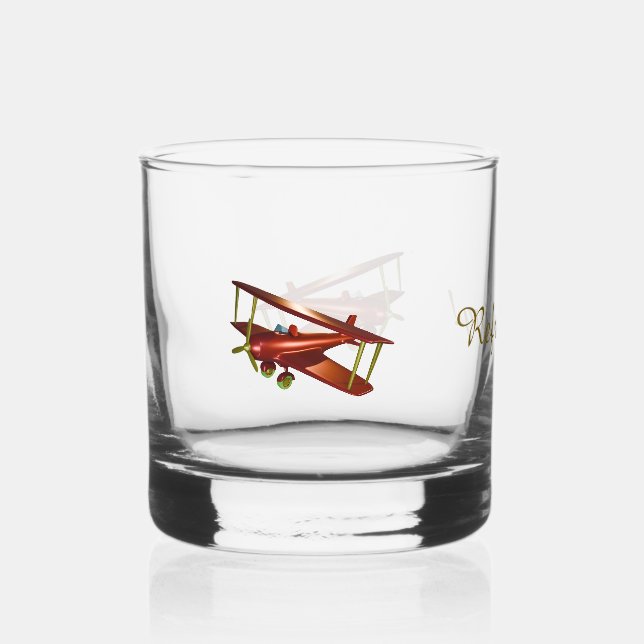 Refreshing! Red Biplane Drinkware Set Whiskey Glass (Front)