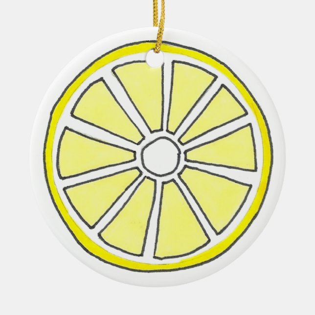 Refreshing Yellow Lemon Citrus Fruit Slice Ceramic Tree Decoration (Front)
