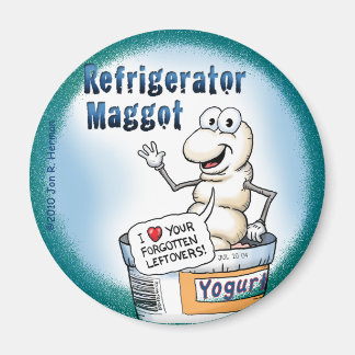 Refrigerator Maggot Magnet; the Round Version Magnet