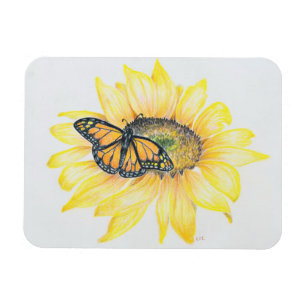 Refrigerator Magnet Monarch & Sunflower