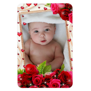 Refrigerator Magnet Your Photo Red Hearts Roses