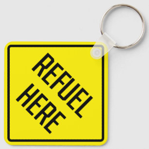 Refuel Here Metal Square Keychain