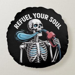 Refuel Your Soul Skeleton Art Round Cushion