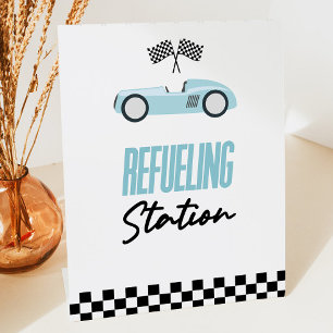 Refueling Station Blue Race Car Drink Table Pedestal Sign