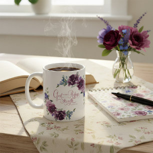 Refuge and strength purple floral  coffee mug