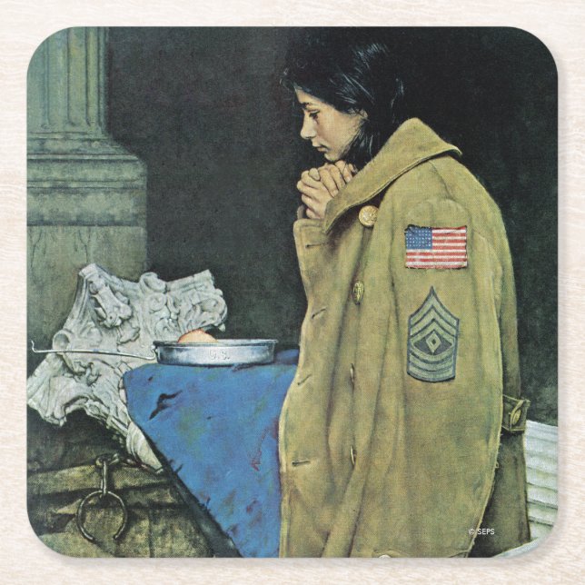 Refugee Thanksgiving Square Paper Coaster (Front)