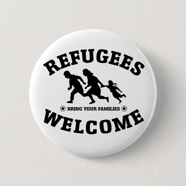 Refugees Welcome 6 Cm Round Badge (Front)