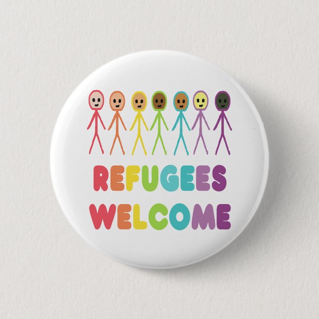 Refugees Welcome 6 Cm Round Badge (Front)
