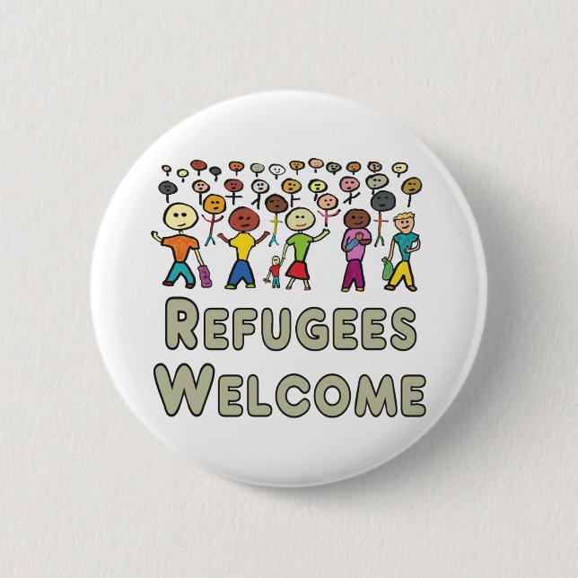 Refugees Welcome 6 Cm Round Badge (Front)