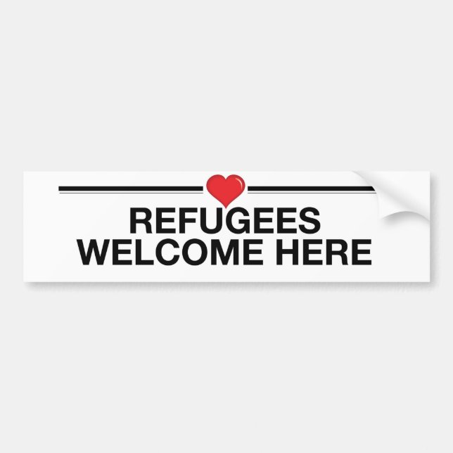Refugees Welcome Here Bumper Sticker (Front)