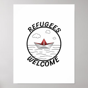 Refugees Welcome Protest Paper Boat Refugee Gift Poster