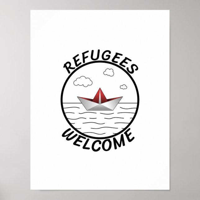 Refugees Welcome Protest Paper Boat Refugee Gift Poster (Front)