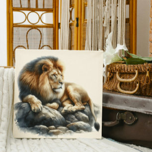 Regal African Lion Resting on a Rock - Watercolor  Canvas Print