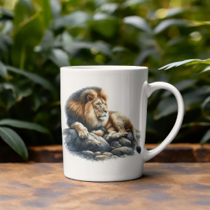 Regal African Lion Resting on a Rock - Watercolor Coffee Mug