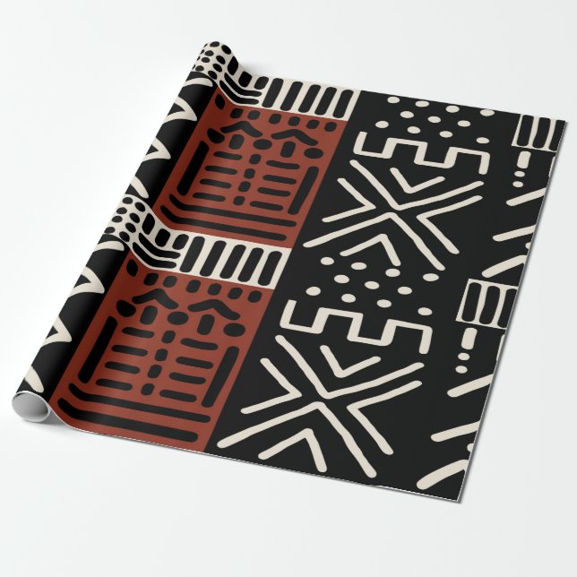 Regal African Mudcloth Inspired Wrapping Paper (Unrolled)