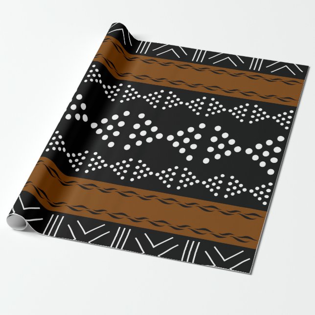 Regal African Mudcloth Inspired Wrapping Paper (Unrolled)