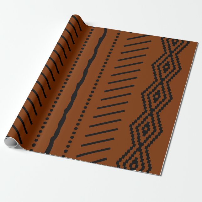 Regal African Mudcloth Inspired Wrapping Paper (Unrolled)