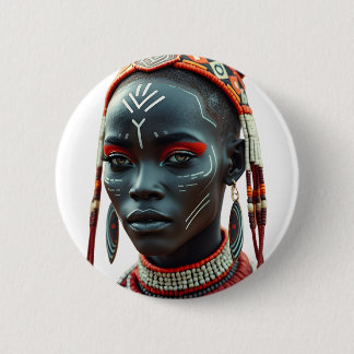 Regal African Tribal Beauty Tag | Afrocentric 6 Cm Round Badge