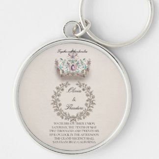 Regal Amethyst & Teal Jewelled Crown with Floral Key Ring