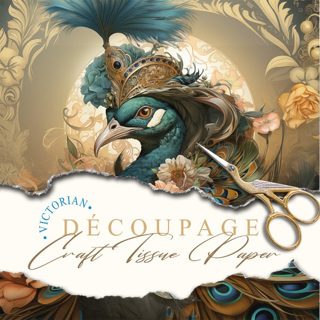 Regal Anthropomorphic Peacock Victorian Decoupage  Tissue Paper (Creator Uploaded)