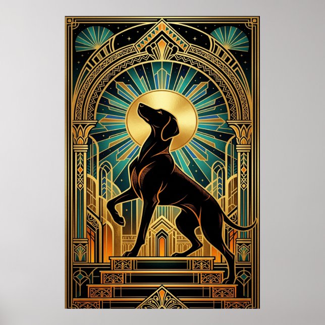 Regal Art Deco Hound Dog Gold Silhouette Poster (Front)