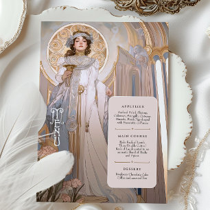 Regal Art Nouveau Wedding Menu Card Gold Accents