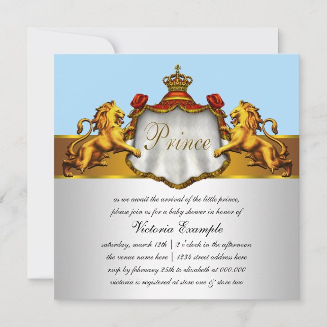 Regal Baby Blue Prince Baby Shower Invitations (Front)
