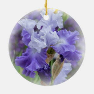 Regal Bearded Iris - Purple & White Ceramic Tree Decoration