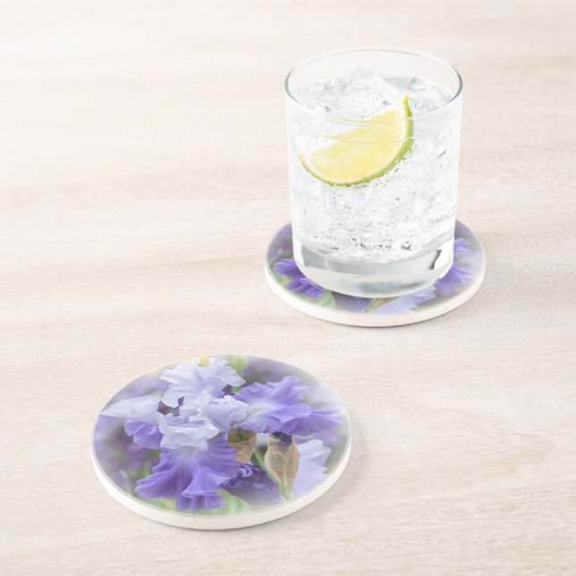 Regal Bearded Iris - Purple & White Coaster (Side)