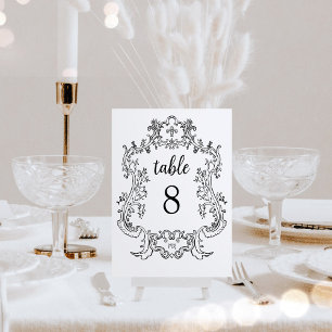 Regal Black and White   Vintage Baroque Frame Table Number