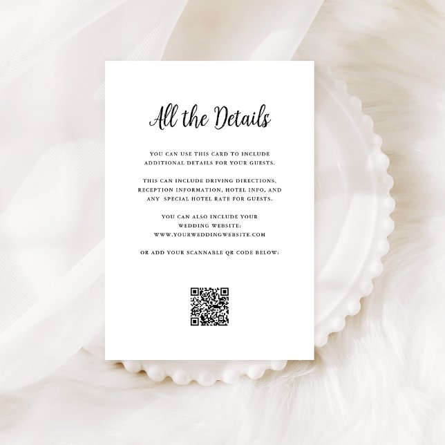 Regal Black and White | Wedding Details QR Code Enclosure Card (Creator Uploaded)
