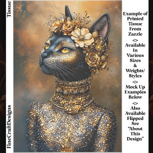 Regal Black Cat in Gold Portrait EB3L Decoupage Tissue Paper
