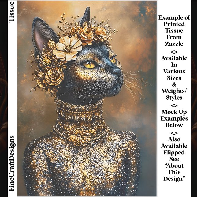 Regal Black Cat in Gold Portrait EB3R Decoupage Tissue Paper (Creator Uploaded)