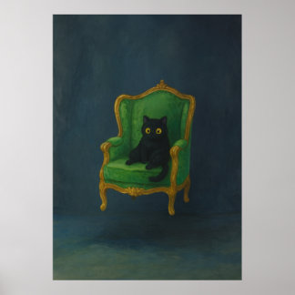 Regal Black Cat on Green Armchair Poster