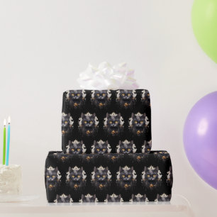 Regal Black Cat Rhinestones Pattern Halloween Wrapping Paper