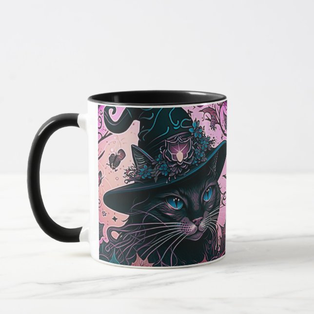 Regal Black Cat With Witches Hat Halloween Mug (Left)