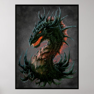 Regal Black Dragon Head - Full Color Poster