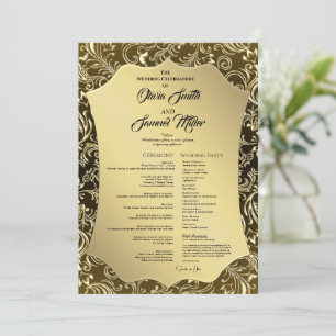 Regal Black Gold Damask Wedding Program Invitation