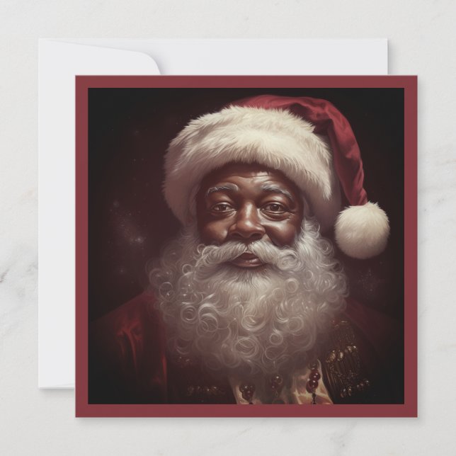 Regal Black Santa White Beard Santa Hat Holiday Card (Front)