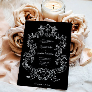 Regal Black Vintage Baroque Frame Wedding Invitation