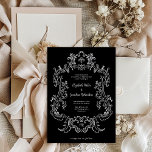 Regal Black | Vintage Baroque Frame Wedding Invitation<br><div class="desc">This elegant and luxe wedding invitation features a white, vintage line art frame with ornate baroque style on a dark black background. This design is also perfect for a gothic style wedding. Modern script calligraphy and classic text, along with your initials or monogram, make this a classy yet up-to-date contemporary...</div>
