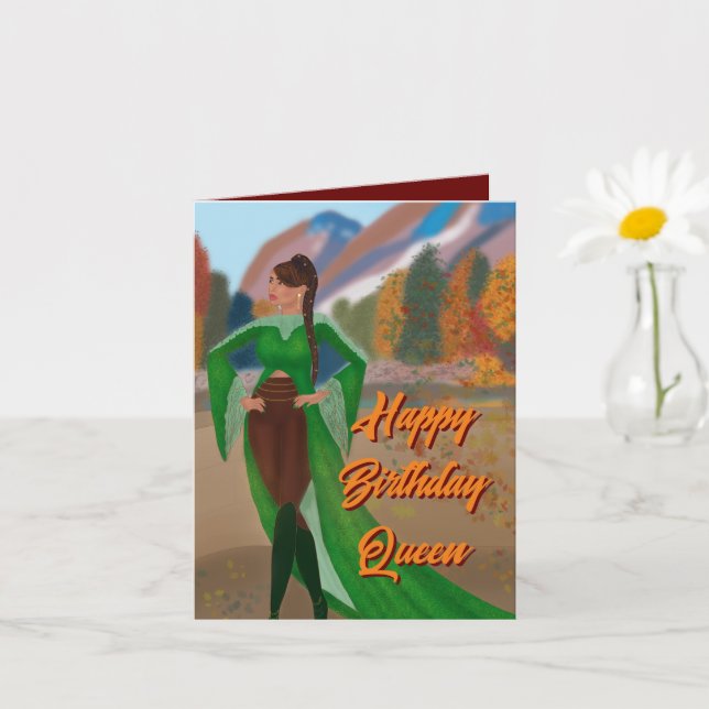 Regal Black Woman in Autumn | Birthday Card (Small Plant)