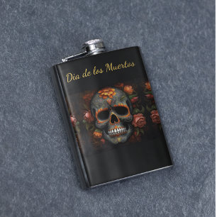 Regal Bloom Sugar Skull, custom Hip Flask