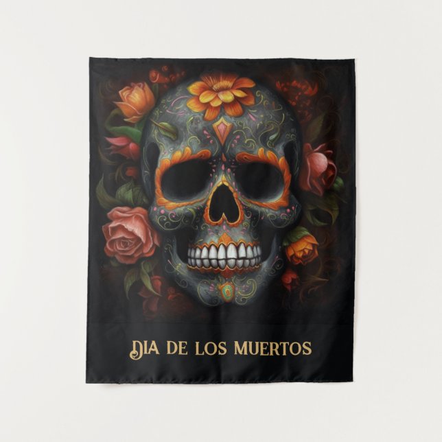 Regal Bloom Sugar Skull, custom Tapestry (Front)