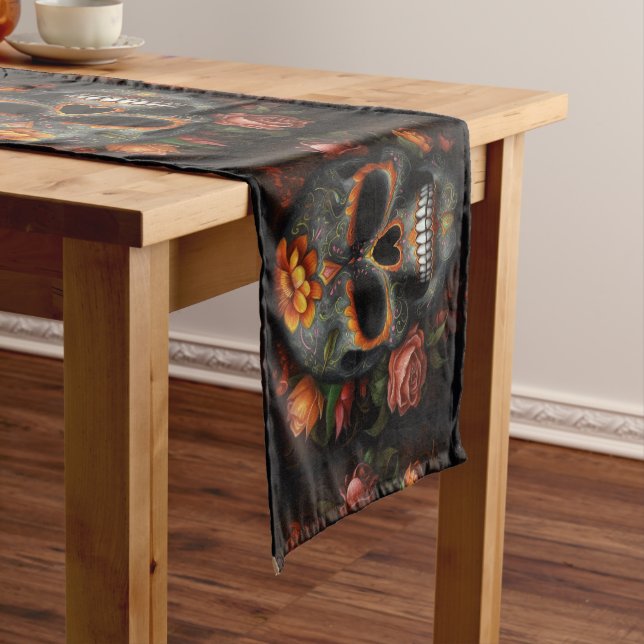 Regal Bloom Sugar Skull Short Table Runner (In Situ)