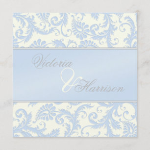 Regal Blue and Ivory Damask Wedding Invitation