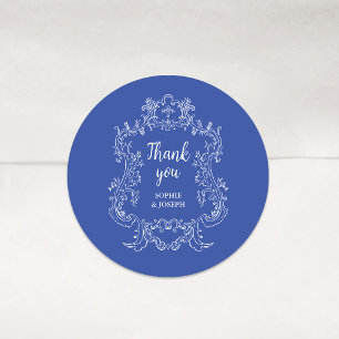 Regal Blue   Vintage Baroque Frame Wedding Classic Round Sticker