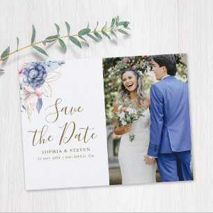 Regal Blue & White Wedding with Gold Accents Postcard