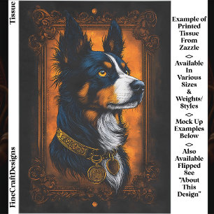 Regal Border Collie, Ornate Frame EF3R Decoupage Tissue Paper